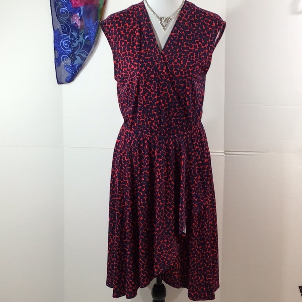 BCBG Maxazria red/navy faux wrap dress